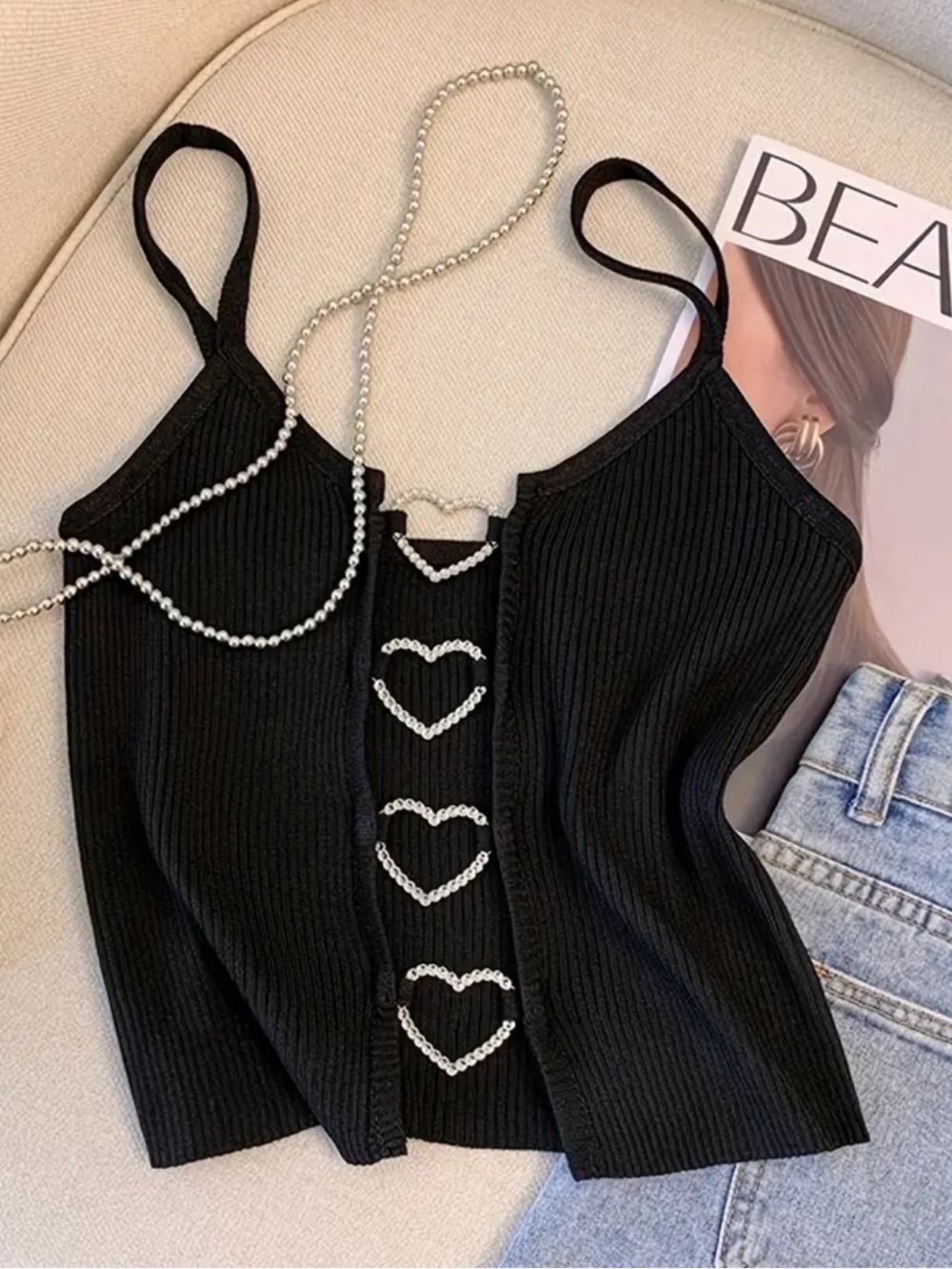 Y2K Tank Top Black Silver Heart Cut Out Front 90’s Grunge Club Baddie